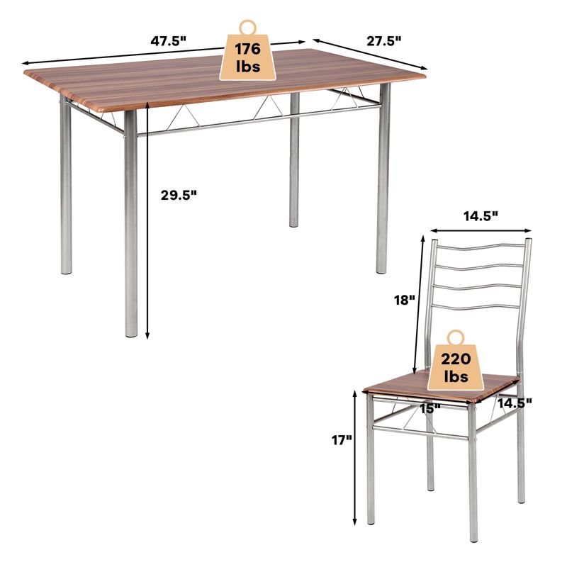 Tangkula 5 PCS Dining Table Set 4 Chairs MDF Metal Frame Kitchen Furniture Walnut, 3 of 11