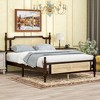 Angel Sar Queen Pine Wood Bed Frame with Rattan Headboard & Footboard, Espresso Finish, Underbed Storage, Central Support - 2 of 4