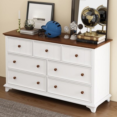 Image of 7 Drawer Dresser for Bedroom, Wooden Storage Chest of 6 Drawers, Storage Dressers Organizer for Bedroom Hallway Entryway Nursery
