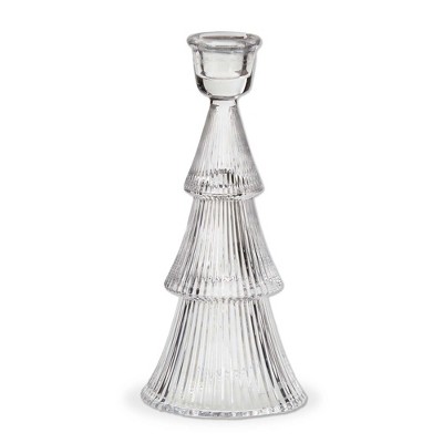 tag Glass Ribbed Tree Taper Holder Lg Clear