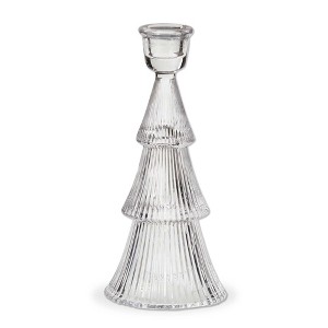tag Glass Ribbed Tree Taper Holder Lg Clear - 1 of 2