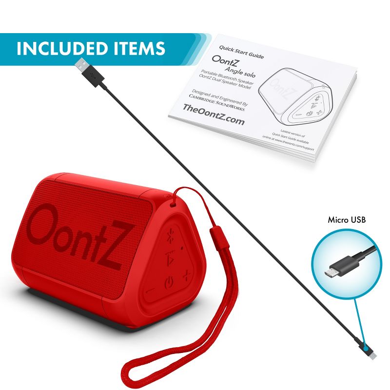 OontZ Solo Bluetooth Speaker, IPX5 Water Resistant, 5 Watts, 100' Wireless Range, Red, 3 of 8