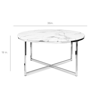 Elegant 36" Round Faux Marble Coffee Table with Metal Frame