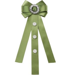 INSPIRE CHIC Women's Rhinestone Decor Ribbon Long Bow Brooch Ties - 1 of 4