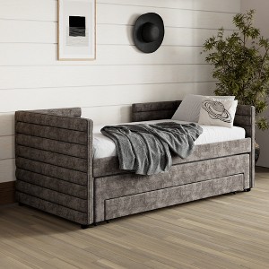 Whisen Wood Twin Size Upholstered Daybed with Trundle and 3 Storage Drawers - 1 of 4
