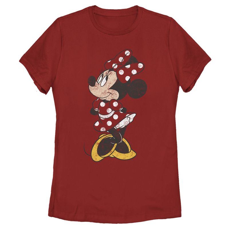 Women's Mickey & Friends Minnie Mouse Portrait Distressed T-Shirt, 1 of 5