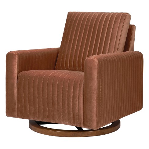 Babyletto Poe Channeled Swivel Glider Rust Velvet W Dark Wood Base Target