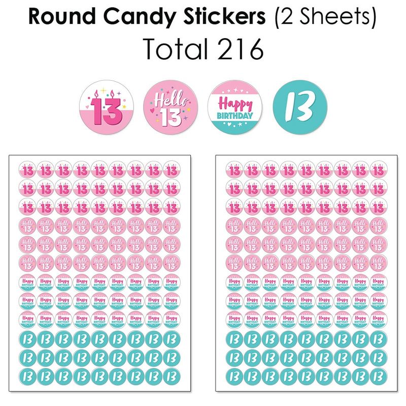 Big Dot of Happiness Girl 13th Birthday - Official Teenager Birthday Party Candy Favor Sticker Kit - 304 Pieces, 4 of 8