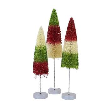 Bethany Lowe 12.0 Inch Brights Retro Trees Long Stem Christmas Wire Stem Tri-Colored Bottle Brush Trees