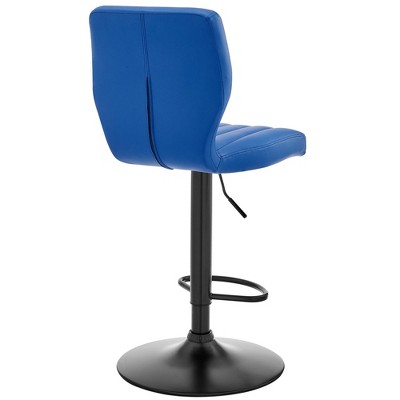 Contempo Chic 17" Blue Faux Leather & Metal Swivel Adjustable Barstool