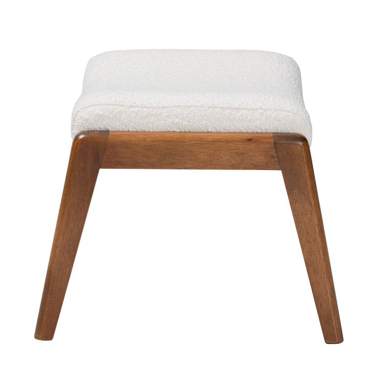 Roxy Boucle Upholstered and Wood Ottoman Footstool Off White/Walnut Brown - Baxton Studio, 5 of 9