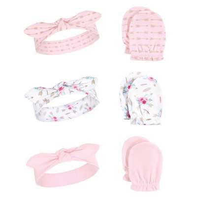 Little Treasure Baby Girl Cotton Headband and Scratch Mitten Set 6pk, Boho, One Size