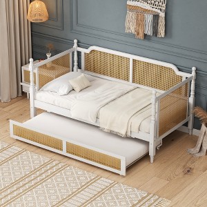Merax Rustic Twin Size Rattan Daybed with Twin Trundle - 1 of 4