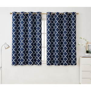 HLC.ME Lattice Print Design Curtains Light Reducing Insulating Grommet Window Treatments Curtains - Set of 2 - 1 of 4