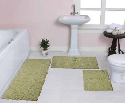 Bell Flower Collection Cotton Floral Pattern Tufted Bath Rug Set Pack of 3 - Home Weavers