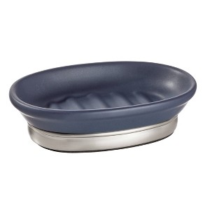 iDESIGN York Soap Dish Matte Navy/Brushed Nickel: Ceramic & Steel Bathroom Holder, Easy to Clean - 1 of 4