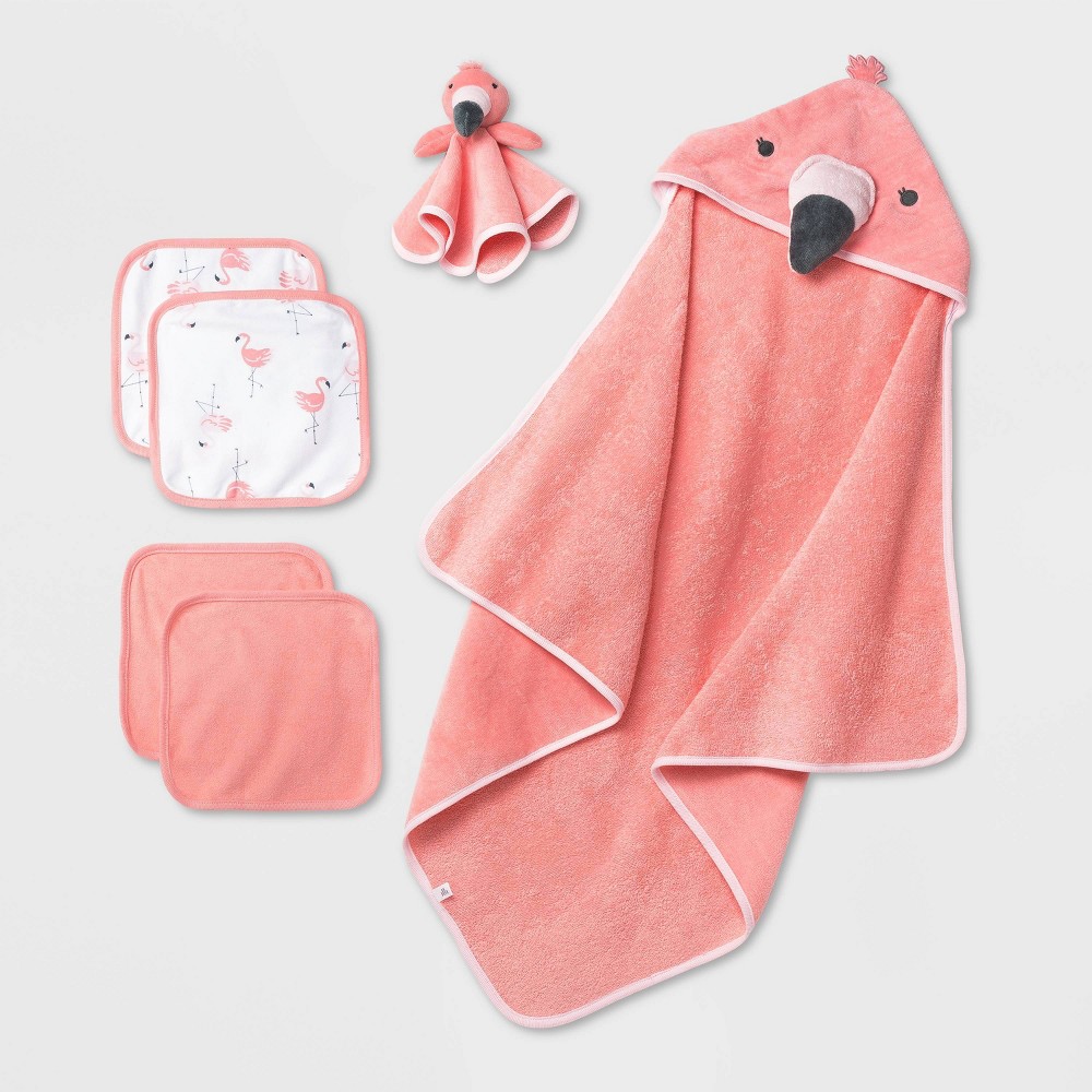 Photos - Towel Baby Girls' Flamingo Bath Gift Set - Cloud Island™ Coral