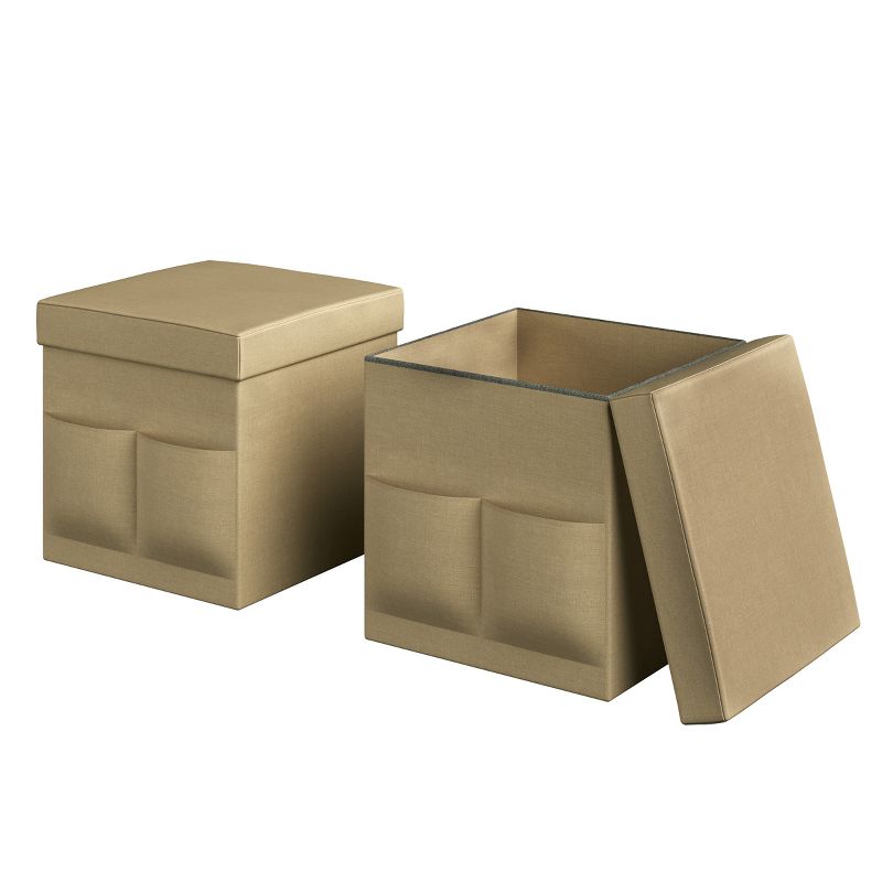 Hasting Home Set of 2 Folding Ottomans with Storage Pockets, 1 of 4