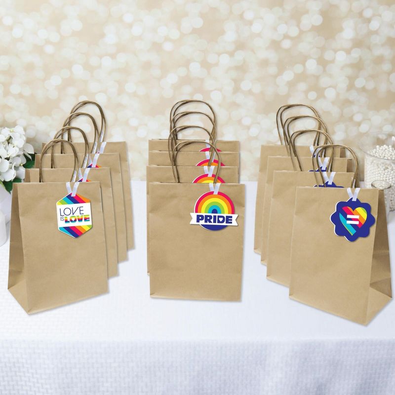 Big Dot of Happiness Love is Love - LGBTQIA+ Pride - Assorted Hanging Rainbow Party Favor Tags - Gift Tag Toppers - Set of 12, 3 of 9