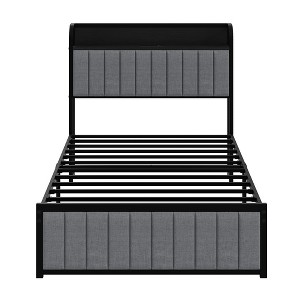 VECELO Twin/Full/Queen Size Metal Frame Platform Bed Frame with Storage Charging Station, Black/Gray - 1 of 4