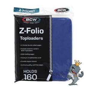 BCW Z-FOLIO 4-POCKET Toploaders Album Blue HOLDS 160 Cards Side Loading Zipper - 1 of 3