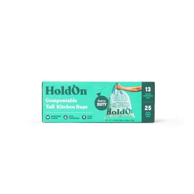 HoldOn Bags Compostable Tall Kitchen Trash Bags - 13gal/25ct