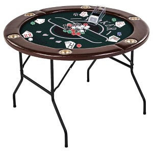 Barrington Billiards 6 Player Folding Round Card Table Casino Style 46 Inch Poker Table with Padded Rails, Cup Holders, and Poker Chips and Cards - 1 of 4