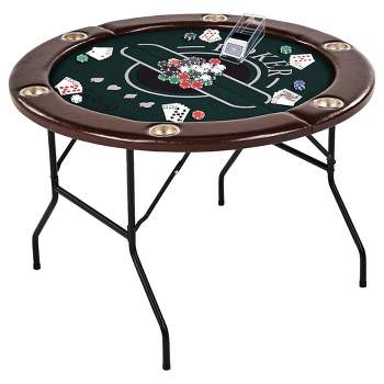 Barrington Billiards 6 Player Folding Round Card Table Casino Style 46 Inch Poker Table with Padded Rails, Cup Holders, and Poker Chips and Cards