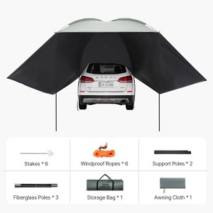 VEVOR Vehicle Awning, Large 10' x 7' Shade Coverage Car Side Awning, PU2000mm UV50+ Car Awning with Extended Side Canopies and Portable Storage Bag - 1 of 4