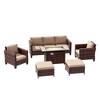Sonkuki 6 Pieces Patio Sofa with Rectangle Fire Pit Table and Ottomans, Wicker Conversation Couch, Navy Blue Cushion - 2 of 4