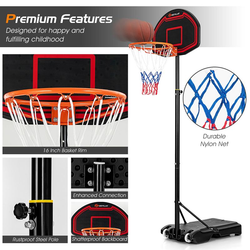 Costway Adjustable Kids Basketball Hoop Stand W/Durable Net Shatterproof Backboard Wheel, 4 of 11