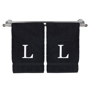 BC BARE COTTON Monogrammed Hand Towel, 100% Turkish Cotton - Set of 2 - Black - White Block - 1 of 3