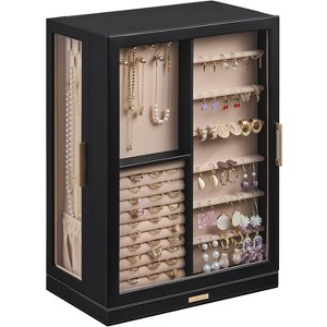 360° Rotating Jewelry Organizer with Glass Drawers - 7-Tier, White, Dustproof - 1 of 4