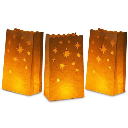 Zaptex Luminary Paper Lantern Candle Tea Light Bag with Flame Resistant Paper for Holiday Party Decorations 50 Pcs, Moon and Star