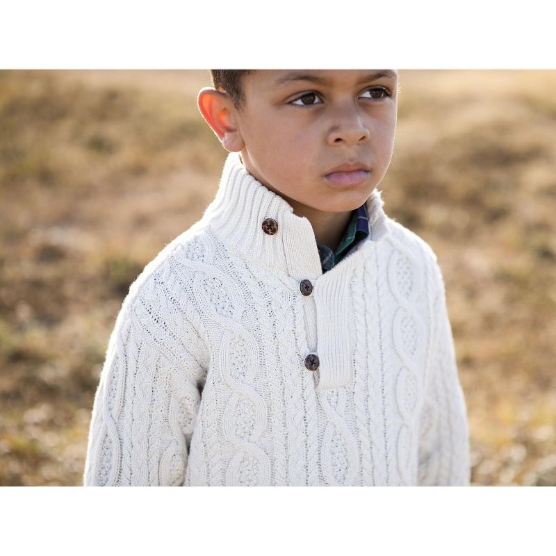 Hope & Henry Boys' Mock Neck Cable Sweater with Buttons, Kids, 3 of 9