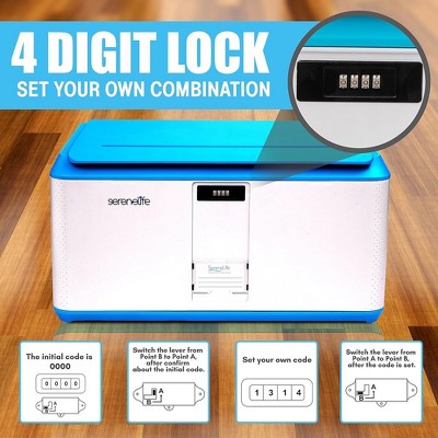 SereneLife Light Blue and White Lockable Storage Box with Combination Lock