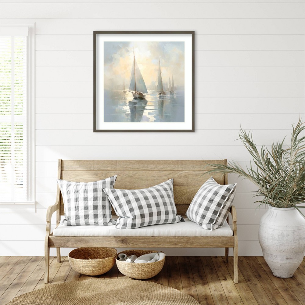 Photos - Other Decoration Amanti Art 33"x33" Silent Sailing Boats I by Steve Hunziker Wood Framed Wall Art Print: Modern Decor, Acrylic & Wood Composi