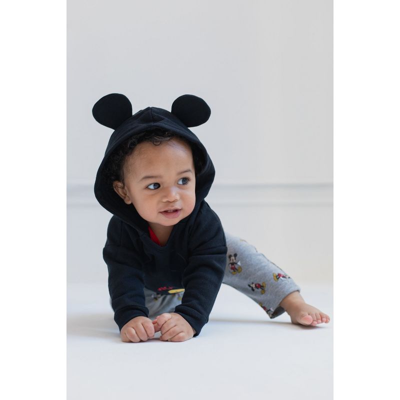 Disney Classics Mickey Mouse Winnie the Pooh Baby Hoodie Bodysuit and Pants 3 Piece Outfit Set Newborn to Infant, 3 of 10