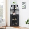 GustoWave 61'' Tall Corner Wine Bar Cabinet with Adjustable Shelves, 5-Tier Industrial Bar Cabinet with Glass Holder, Bar with Mesh Door - 3 of 4