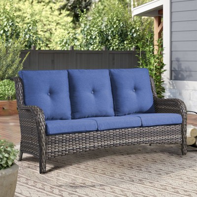 Gymojoy Outdoor 3-Seat Sofa PE Wicker Sofa Rattan Patio Sofa Couch For Garden