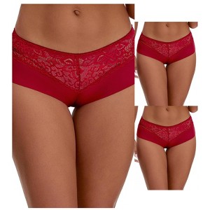INSPIRE CHIC Women's Lace Ice Silk Hollow Out Mid Rise Comfort Boyshorts  Briefs 3 Packs - 1 of 4