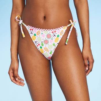 Women's Fruit Print Side-Tie High Leg Cheeky Bikini Bottom - Wild Fable™ White