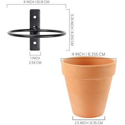 4-Inch Terracotta and Black Metal Wall Planters Set