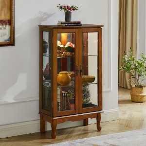 VYNXARIA Classic Cherry Curio Cabinet with Adjustable Shelves and Mirrored Back - 1 of 4