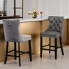 Counter Height Bar Stools Set of 2, Velvet Upholstered Dining Chairs with Nailhead Trim, Wooden Legs, Button Tufted Decor - Leovsnove - 2 of 4