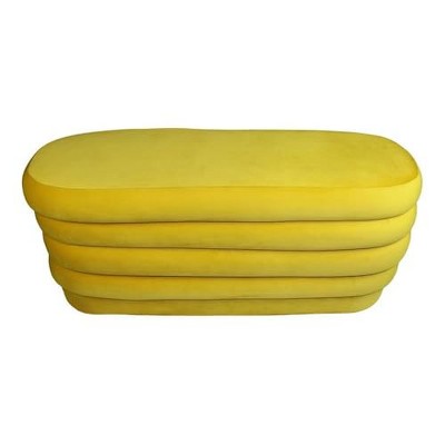 Thor 44" Oval Modern Velvet Fabric Ottoman in Daffodil Yellow