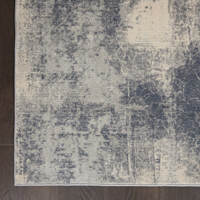 Abstract Blue and Ivory Weathered Textured Area Rug 3'11" x 5'11"