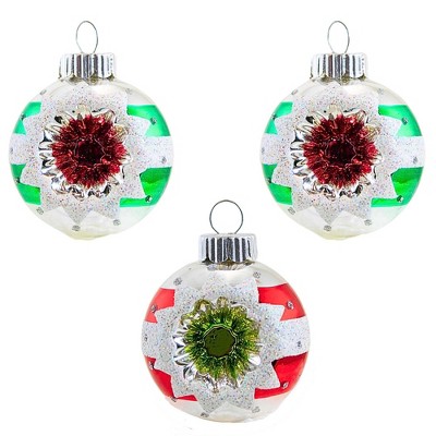 Christopher Radko 2.0 Inch Vintage Reflector Ornament Set Stripes Glitter Tree Ornament Sets