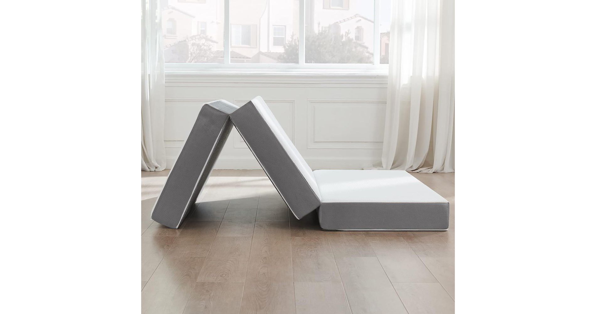 Continental Sleep 5" Portable Tri Folding Gel Memory Foam Mattress | Breathable Mesh Sides with Ultra Soft, Removable and Washable Cover,