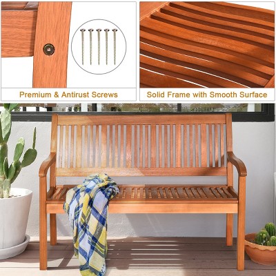 Eucalyptus Wood Outdoor Loveseat Bench with Armrests